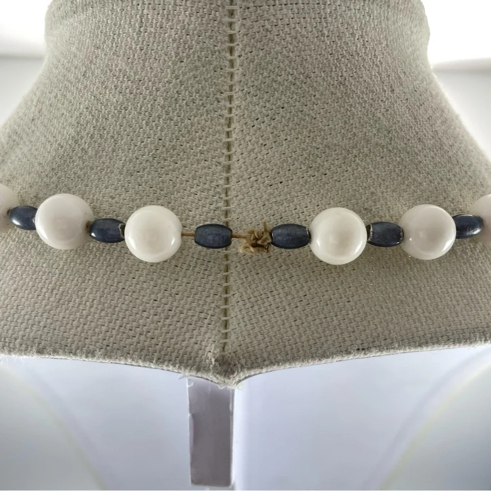 Vintage Milk Glass Beaded Necklace Unsigned Round Pearls No Clasp Corded